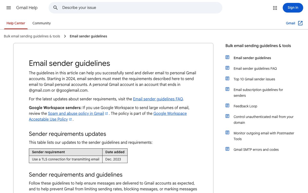 The Gmail email sender guidelines