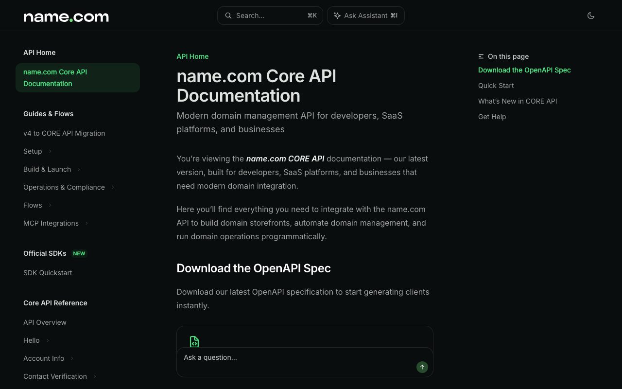 The name.com Core API documentation