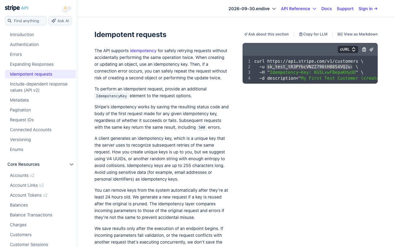 The Stripe documentation on idempotent requests