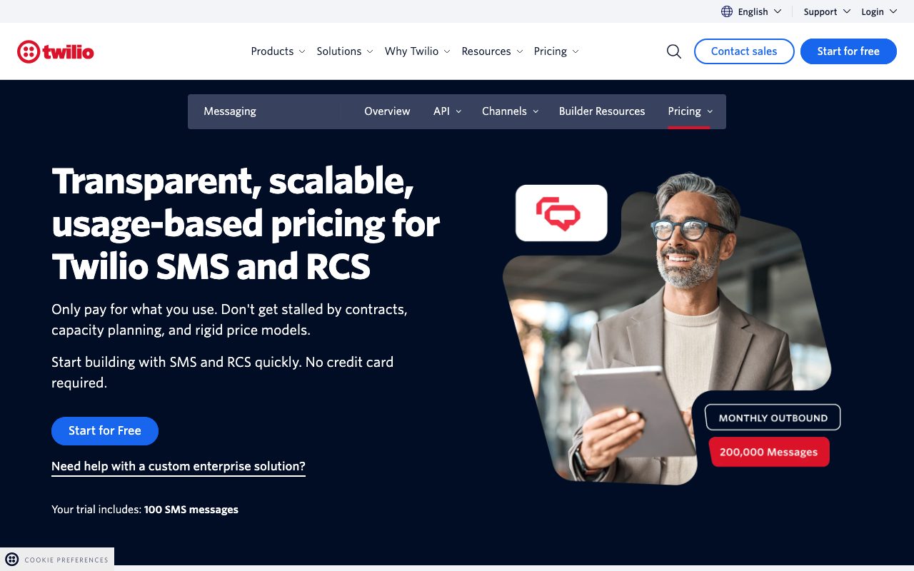 The Twilio SMS pricing page